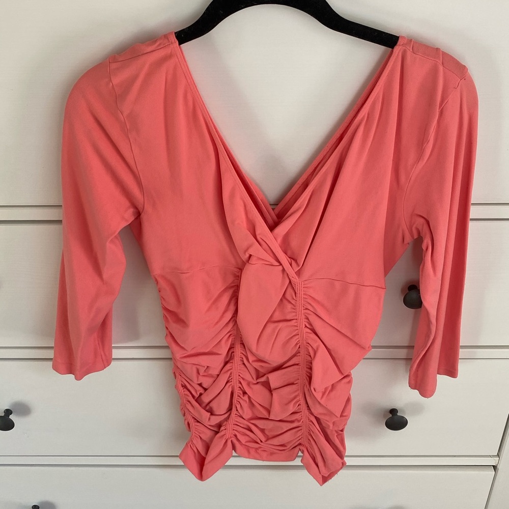 Last tango ruched v-neck 3/4 sleeve top
